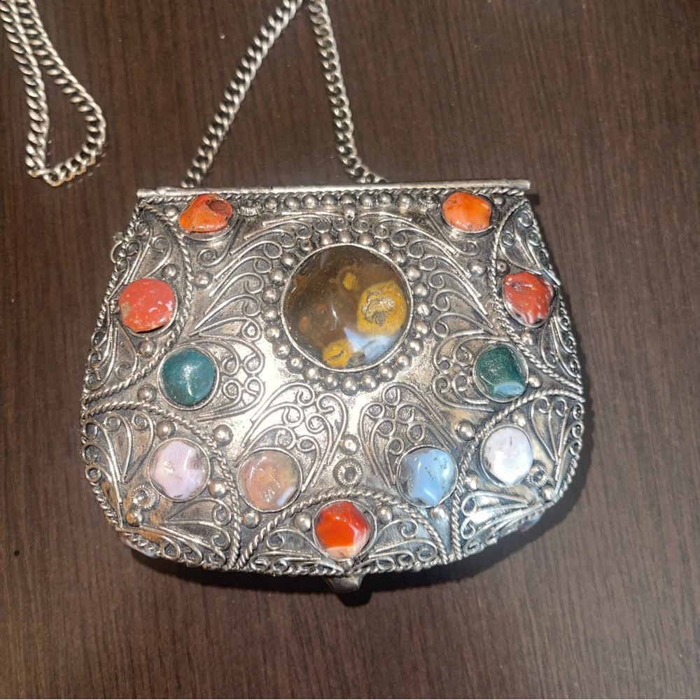 Vintage Metal Gemstone Crossbody Purse - Picture 4 of 8